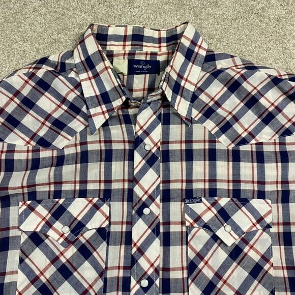 VTG Wrangler Shirt Mens XL Blue Pearl Snap Lightweight Plaid Western Cowboy 90s - Picture 3 of 8